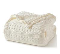 PHF 100% Cotton Waffle Weave Blanket Queen Size for Bed, Soft Lightweight & Breathable, All-Season Comfort, Luxury Aesthetic Christmas Blanket for Home Decor, 90"x90", Ivory