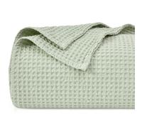 PHF 100% Cotton Waffle Weave Blanket Single Size 130 x 150cm, Pre-Washed Lightweight Breathable Throw Blanket for Summer, Oeko-TEX Certified for Bed Couch Sofa, Home Decor, Sage Green