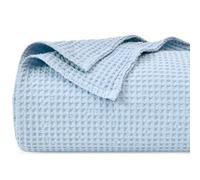 PHF 100% Cotton Waffle Weave Blanket Single Size 130 x 150cm, Pre-Washed Lightweight Breathable Throw Blanket for Summer, Oeko-TEX Certified for Bed Couch Sofa, Home Decor, Sky Blue