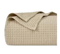 PHF 100% Cotton Waffle Weave Blanket Single Size 130 x 150cm, Pre-Washed Lightweight Breathable Throw Blanket for Summer, Oeko-TEX Certified for Bed Couch Sofa, Home Decor, Khaki