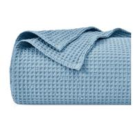 PHF 100% Cotton Waffle Weave Blanket SuperKing Size 230 x 270cm, Pre-Washed Lightweight Breathable Throw Blanket, Oeko-TEX Certified for Bed Couch Sofa, Home Decor, Dusty Blue