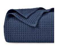 PHF 100% Cotton Waffle Weave Blanket SuperKing Size 230 x 270cm, Pre-Washed Lightweight Breathable Throw Blanket, Oeko-TEX Certified for Bed Couch Sofa, Home Decor, Dark Navy