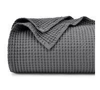 PHF 100% Cotton Waffle Weave Blanket SuperKing Size 230 x 270cm, Pre-Washed Lightweight Breathable Throw Blanket for Summer, Oeko-TEX Certified for Bed Sofa, Home Decor, Charcoal Grey