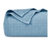 PHF 100% Cotton Waffle Weave Blanket Twin Size 66"x90" - Lightweight Cozy Washed Soft Breathable Throw Blanket - Great Blanket Layer for Couch Bed Sofa- Elegant Aesthetic Home Decoration- Dusty Blue