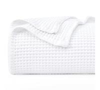 PHF 100% Cotton Waffle Weave Blanket Twin Size 66"x90"-Lightweight Washed Soft Breathable Blanket for All Season-Perfect Blanket Layer for Couch Bed Sofa -Elegant Home Decoration - White