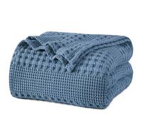 PHF 100% Cotton Waffle Weave Blanket Twin Size for Bed, Soft Lightweight & Breathable, All-Season Comfort, Luxury Aesthetic Christmas Blanket for Home Decor, 66"x90", Denim Blue