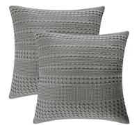 PHF 100% Cotton Waffle Weave Euro Sham, 26" x 26"(66cm), Set of 2, Home Decorative Euro Throw Pillow Covers for Couch Sofa Bed, No Filling, Dark Grey