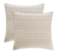 PHF 100% Cotton Waffle Weave Euro Sham Covers, 2 Pack 26" x 26" Pillow Covers for Elegant Home Decorative, No Insert, Decorative Euro Throw Pillow Covers for Bed Couch Sofa, Oatmeal