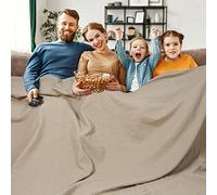 PHF 100% Cotton Waffle Weave Family Blanket Oversized King 120"*120", Pre-Washed Lightweight Breathable, Machine Washable,10'x 10' Huge Extra Large Big, Home Decoration Gift - Khaki/Simply Taupe
