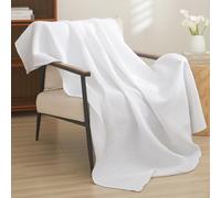 PHF 100% Cotton Waffle Weave Throw Blanket 50" x 60"-Lightweight Washed Soft Breathable Blanket for Adults and Kids-Perfect Blanket Layer for Couch Bed Sofa-Elegant Home Decoration- White