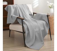 PHF 100% Cotton Waffle Weave Throw Blanket 50"x60"-Lightweight Washed Soft Breathable Blanket for Adult and Kid-Perfect Blanket Layer for Couch Bed Sofa-Elegant Home Decoration-Light Grey