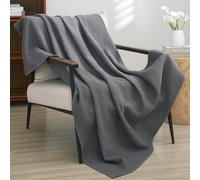 PHF 100% Cotton Waffle Weave Throw Blanket 50"x60"-Lightweight Washed Soft Breathable Blanket for Adults and Kids-Great Blanket Layer for Couch Bed Sofa-Elegant Home Decoration-Charcoal