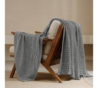PHF 100% Cotton Waffle Weave Throw Blanket - Luxury Decorative Soft Breathable Skin-Friendly Blanket for All Season - Perfect Textured Blanket for Couch Bed Sofa 50"x60"-Dark Grey