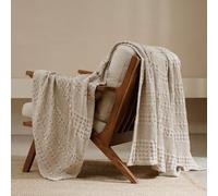 PHF 100% Cotton Waffle Weave Throw Blanket - Luxury Decorative Soft Breathable Skin-Friendly Blanket for All Season - Perfect Textured Blanket for Couch Bed Sofa 50"x60"-Light Khaki/Linen