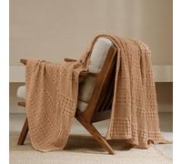 PHF 100% Cotton Waffle Weave Throw Blanket, Soft Lightweight Breathable Cozy Throws for Couch Bed Sofa, Luxury Aesthetic Woven Blanket for Home Decor & Office, 50"x60", Camel