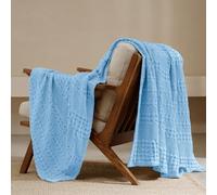 PHF 100% Cotton Waffle Weave Throw Blanket, Soft Lightweight Breathable Cozy Throws for Couch Bed Sofa, Luxury Aesthetic Christmas Blanket Gift for Home Decor & Office, 50"x60", Airy Blue