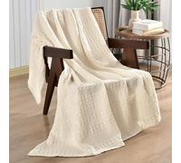 PHF 100% Cotton Waffle Weave Throw Blanket, Soft Lightweight Breathable Cozy Throws for Couch Bed Sofa, Luxury Aesthetic Woven Blanket for Home Decor & Office, 50"x60", Undyed