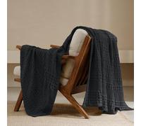 PHF 100% Cotton Waffle Weave Throw Blanket - Washed Soft Lightweight Blanket for All Season - Breathable and Skin-Friendly Blanket for Couch Bed Sofa 50"x60"- Black