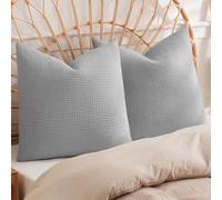PHF 100% Cotton Waffle Weave Throw Pillow Cover, 18" x 18", No Filling, 2 Pack Elegant Home Decorative Square Throw Pillow Covers for Bed Couch Sofa, Light Grey