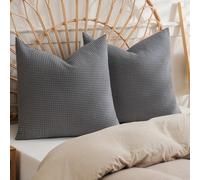PHF 100% Cotton Waffle Weave Throw Pillow Cover, 18" x 18", No Filling, 2 Pack Elegant Home Decorative Square Throw Pillow Covers for Bed Couch Sofa, Charcoal Grey