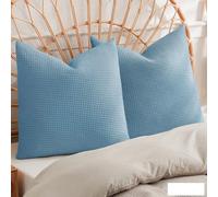 PHF 100% Cotton Waffle Weave Throw Pillow Cover, 18" x 18", No Insert, 2 Pack Elegant Home Decorative Square Throw Pillow Covers for Bed Couch Sofa, Dusty Blue
