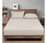 PHF 100% Garment Washed Cotton Fitted Sheet Full Size - Cozy Cloud Soft Linen Like Bottom Sheet Only with Elastic Deep Pockets, Easy Fit Breathable Warm not Shrink,54"x 75",Linen,No Pillowcase