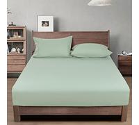 PHF 100% Garment Washed Cotton Fitted Sheet Queen Size - Cozy Cloud Soft Linen Like Bottom Sheet Only with Elastic Deep Pockets, Easy Fit Breathable Warm not Shrink,60"x 80",Sage Green,No Pillowcase