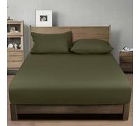 PHF 100% Garment Washed Cotton Fitted Sheet Twin Size - Cozy Cloud Soft Linen Like Bottom Sheet Only with Elastic Deep Pockets, Easy Fit Breathable Warm not Shrink,39"x 75",Olive Green,No Pillowcase