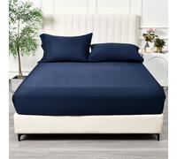 PHF 100% Rayon Derived from Bamboo Fitted Sheet King Size, 16" Deep Pocket,2.5cm Wider Strong Elastic Easy Fit, Breathable Silky Soft Skin-Friendly for Hot Sleeper, 78"x 80",Navy Blue, No Pillowcase