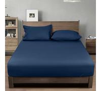 PHF 100% Washed Cotton Fitted Sheet Twin Size - Linen Like Cozy Soft Bottom Sheets with Elastic Deep Pockets, Easy Fit Breathable Warm not Shrink,39"x 75",Navy Blue