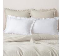PHF 100% Washed Cotton Ruffle Pillowcases Standard Size, 2 Pack 20" X 26" Pillow Shams, No Insert, Ultra Soft Cotton Pillow Cases,Decorative Farmhouse Bedding, White