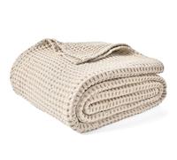 PHF 400GSM 100% Washed Cotton Waffle Weave Blanket, Cozy Breathable Skin-Friendly Throw King Size for All Season,Luxury Fall Layer Bedspread for Couch Bed Sofa,Elegant Home Decor,Natural,104"x90"