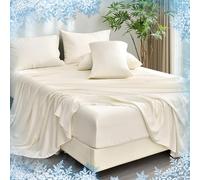 PHF 6PCS 100% Rayon Derived from Bamboo_ Sheets Set Queen Size,Cooling Sheets for Hot Sleepers,Wider Elastic Band & 16" Deep Pocket,Luxury Silky Soft Breathable Bedding Set & Pillowcase, Cream White