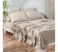 PHF Bamboo Queen Bedsheet - Wider Elastic Band Cooling Sheets Made with Rayon Derived from Bamboo - 16 Inch Deep Pockets - 6 PC Luxury Soft Breathable Bedding Sheets for Hot Sleeper, Light Taupe