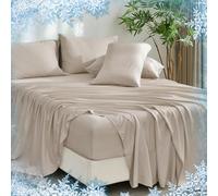 PHF Bamboo Queen Bedsheet - Wider Elastic Band Cooling Sheets Made with Rayon Derived from Bamboo - 16 Inch Deep Pockets - 6 PC Luxury Soft Breathable Bedding Sheets for Hot Sleeper, Light Taupe