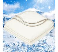 PHF Cooling Blanket, 130 x 150 cm, Arc-Chill Q-Max > 0.5 Double-Sided Self-Cooling Blanket, Sweat-Absorbing and Breathable, Cream White Bed Blanket, Sofa Blanket, Travel Blanket (Cream White)