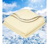 PHF Cooling Blanket 130 x 150 cm, Arc-Chill Q-Max > 0.5 Double-Sided Self-Cooling Blanket, Sweat-Absorbing and Breathable Alabaster Gleam Bed Blanket, Sofa Blanket, Travel Blanket (Cream)