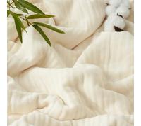 PHF Cooling Muslin King Blanket for Hot Sleepers, 60% Rayon Derived from Bamboo, 40% Cotton for Summer, 4-Layer Breathable Gauze Blanketfor Bed Couch, 108"x90", Natural/Shortbread