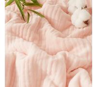 PHF Cooling Muslin King Blanket for Hot Sleepers, 60% Viscose from Bamboo, 40% Cotton for and 4-Layer Breathable Gauze Blanket for Bed Couch, 108"x90", Pink Rose
