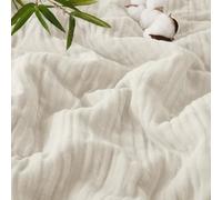 PHF Cooling Muslin Queen Blanket for Hot Sleepers, 60% Viscose from Bamboo, 40% Cotton and 4-Layer Breathable Gauze Blanket for Bed Couch, 90"x90", Oat Milk