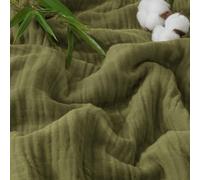 PHF Cooling Muslin Queen Blanket for Hot Sleepers, 60% Viscose from Bamboo, 40% Cotton and 4-Layer Breathable Gauze Blanket for Bed Couch, 90"x90", Olive Green