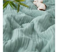 PHF Cooling Muslin Throw Blanket for Hot Sleepers, 60% Rayon Derived from Bamboo, 40% Cotton for Summer, 4-Layer Breathable Gauze Blanket for Bed Couch, 50"x60", Sage Green