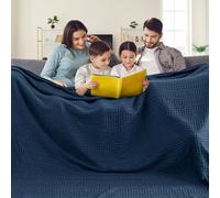 PHF Cooling Waffle Blanket California King Size, Lightweight 60% Rayon from Bamboo & 40% Cotton Breathable Blanket for Hot Sleepers, Spring Summer, Soft Luxury for Bed Couch Sofa, 110"x96", Navy Blue
