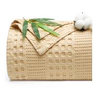 PHF Cooling Waffle Blanket King Size, Lightweight 60% Rayon Derived from Bamboo & 40% Cotton Breathable Blanket for Hot Sleepers, Soft and Luxury for Bed Couch and Sofa, 104"x90", Beige