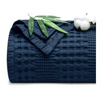 PHF Cooling Waffle Blanket King Size, Lightweight 60% Rayon Derived from Bamboo & 40% Cotton Breathable Blanket for Hot Sleepers, Soft and Luxury for Bed Couch and Sofa, 104"x90", Navy Blue