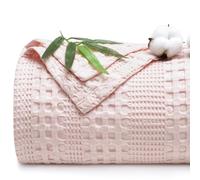 PHF Cooling Waffle Blanket Twin Size, Lightweight 60% Rayon Derived from Bamboo & 40% Cotton Breathable Blanket for Hot Sleepers, Soft and Luxury for Bed Couch and Sofa, 66"x90", Pink
