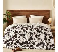 PHF Cute Cow Print Sherpa Blanket King Size for Women Men Adults, Reversible Thick and Warm Blanket for Winter, Ultra Soft Fuzzy Animal Pattern Bedding for Bed Sofa Couch, 108x90, Brown
