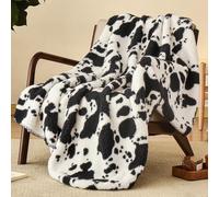 PHF Cute Cow Print Sherpa Throw Blanket for Girls Boys Teens Kids, Reversible Thick and Warm Blanket for Winter, Ultra Soft Fuzzy Animal Pattern Bedding for Bed Sofa Couch, 50x60, Black