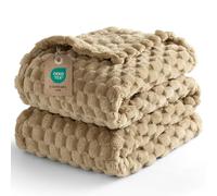 PHF Fleece Blanket Single Size 127x152cm, No Shedding No Pilling Soft Lightweight 3D Jacquard Sherpa Fleece Throw Blanket for Bed, Fluffy Cozy All Season Single Blanket, Jacquard Camel/Light Khaki