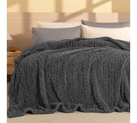 PHF Fluffy Sherpa Blanket Queen Size for Winter, Warm and Soft, 510GSM 3D Jacquard Thick Shaggy Fleece Plush Blanket for Sofa Bed, Dark Grey, 90"x90"
